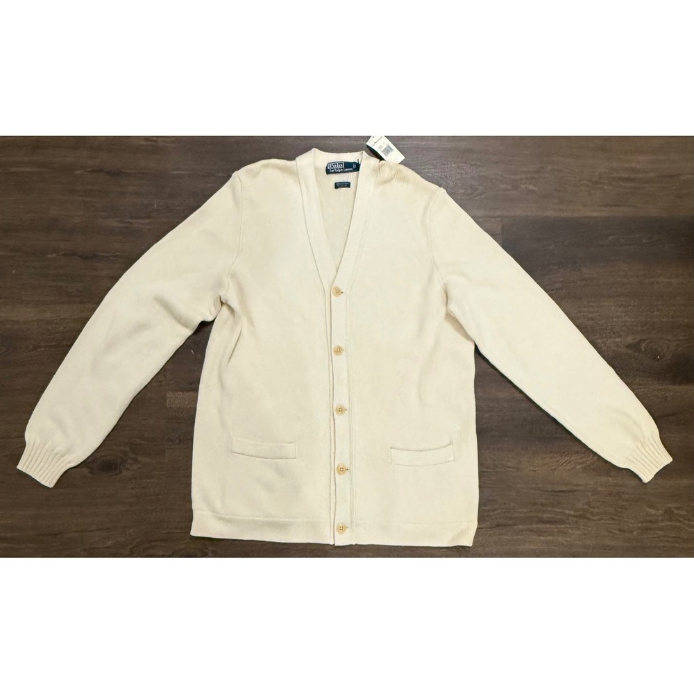 Polo Ralph Lauren Cardigan Mens Large Cream Cotton Blend NWT